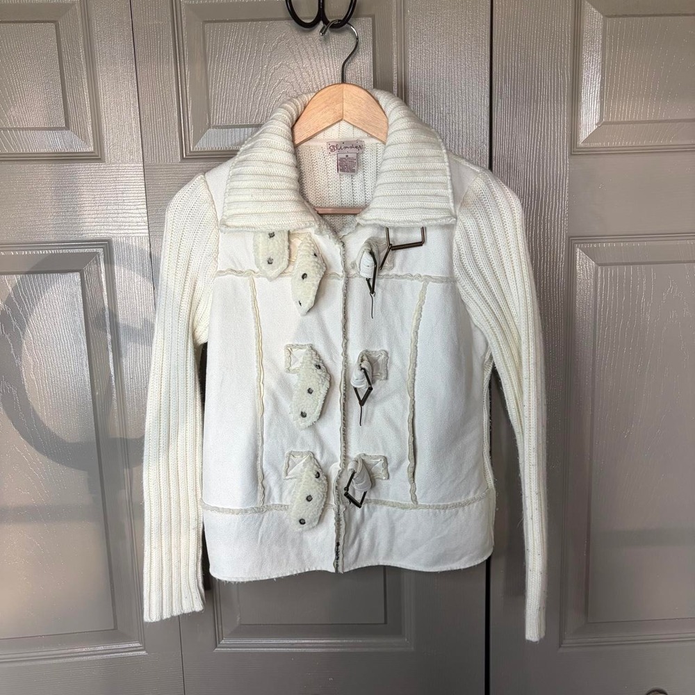 Glimmer Vintage Cream Duffle Jacket Faux Fur Trim Buckle Toggle Knit Y2K Medium